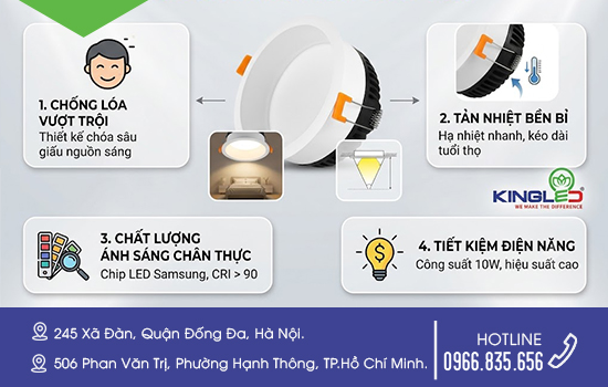ưu điểm của đèn led âm trần diamond sâu kingled 10w